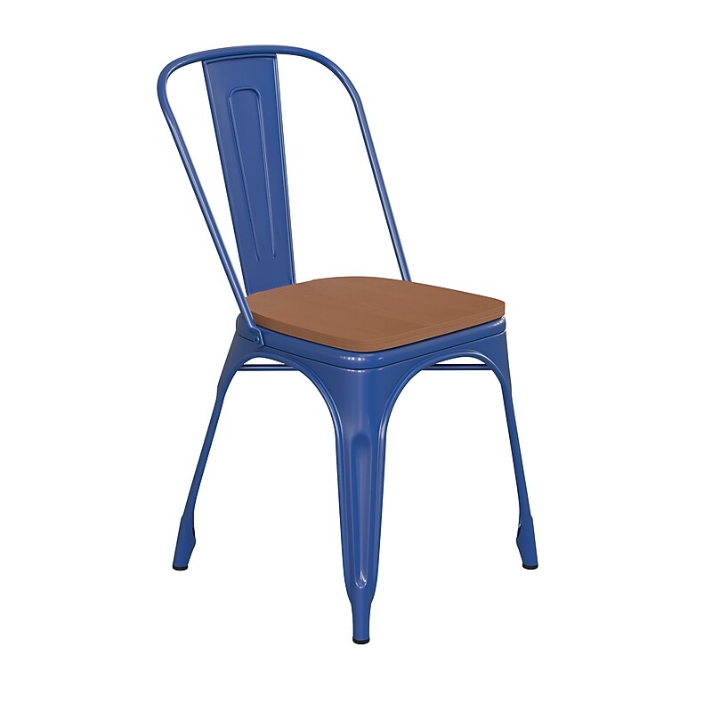 Flash Furniture Perry Indoor-Outdoor Stackable Chair, Blue with Teak Seat (CH31230BLPL1T) image 1