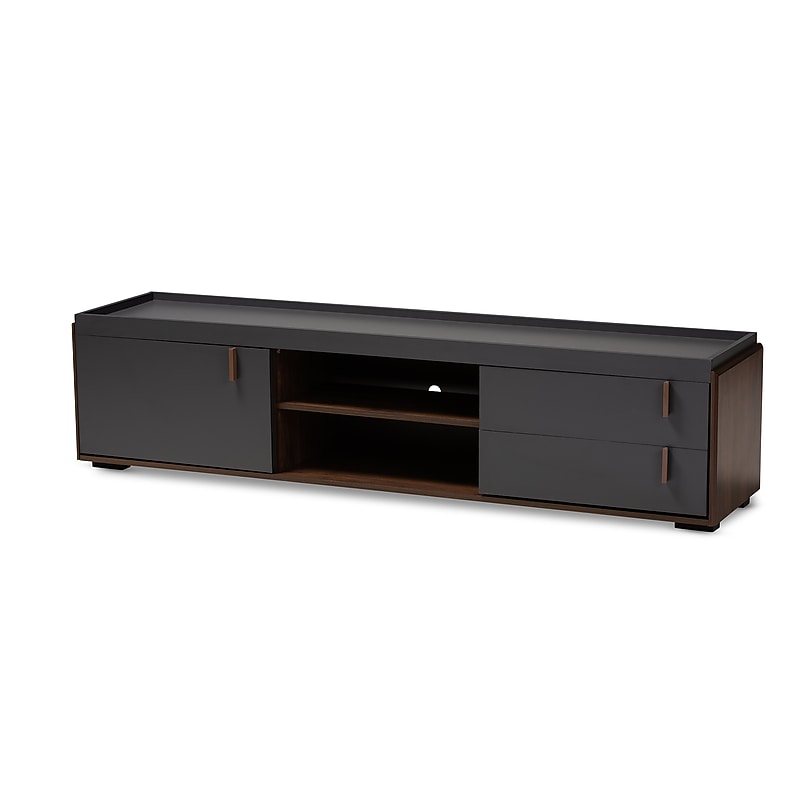 Baxton Studio Rikke TV Stand, Screens up to 78", Gray/Walnut (152-9152-HiT) image 1