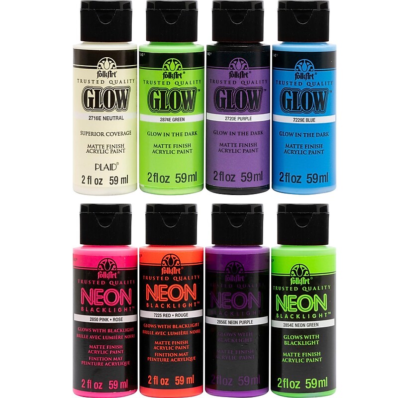 FolkArt Acrylic Paint Set, 2oz., Neon & Glow In The Dark, 8/Set (FLKPROMOFAGLOW8) image 1