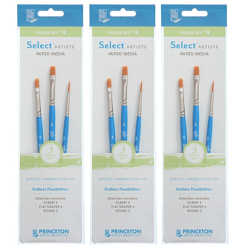 Princeton Select Artiste Mixed Media Synthetic Variety Brush Set No. 4, 3/Set, 3 Sets/Bundle (PBXP3750SET104-3) image 1