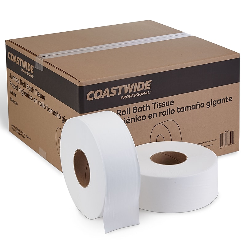 Coastwide Professional™ 1-Ply Jumbo Toilet Paper, White, 2000 ft./Roll, 12 Rolls/Carton (CW26214) image 1