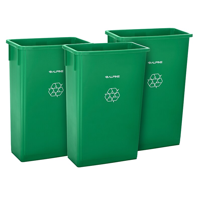 Alpine Industries Polypropylene Recycling Bin, 23 Gallon, Green, 3/Pack (ALP477-GRN-3) image 1