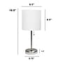 Creekwood Home Oslo 19.5" LED Table Lamp with USB Port, Brushed Steel/White Shade (CWT-2012-WH-LB)~#|#~0192E74B-60DC-4465-AA7B3E39AC38C22C_sc7