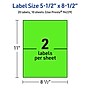 Avery Laser/Inkjet Multipurpose Rectangle Labels, 5.5" x 8.5", Neon Green, 20/Pack (94229)~#|#~019FFE5D-60EB-4530-B3656183346C64C8_sc7