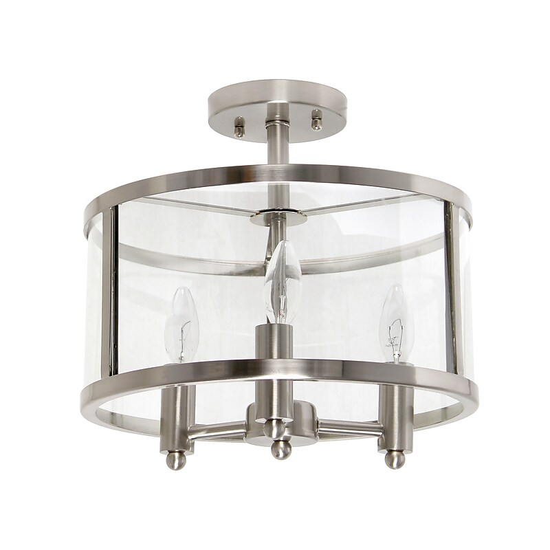 Lalia Home 3-Light 13" Farmhouse Glass and Metallic Accented LED Semi-flushmount, Brushed Nickel (LHM-1000-BN) image 1