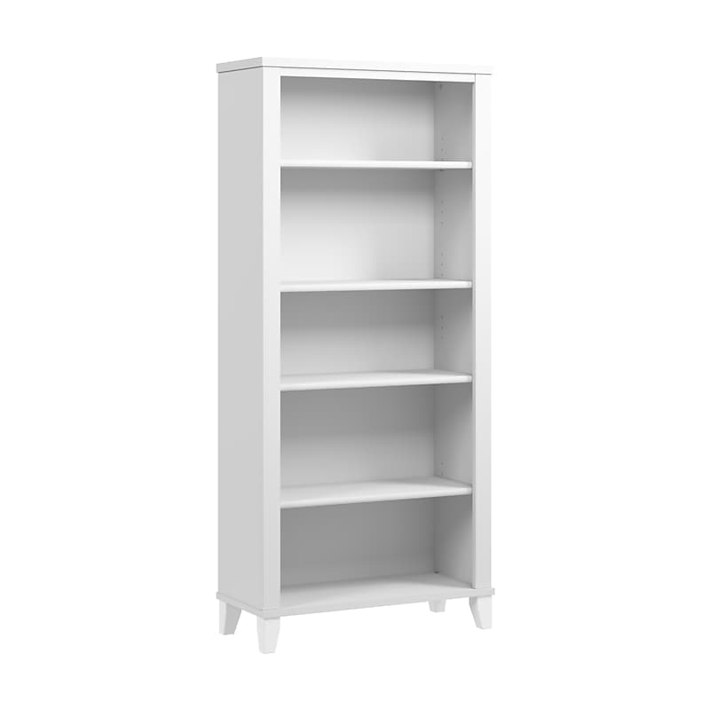 Bush Furniture Somerset 65"H 5-Shelf Bookcase with Adjustable Shelves, White Laminate (WC81965) image 1