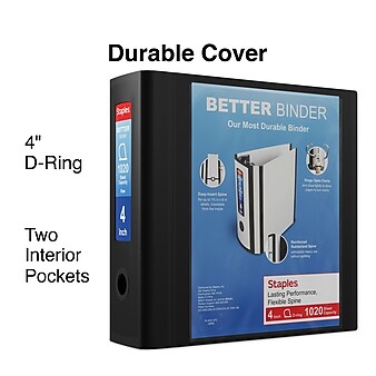 Staples 4" 3-Ring Better Binder, Black (44103)