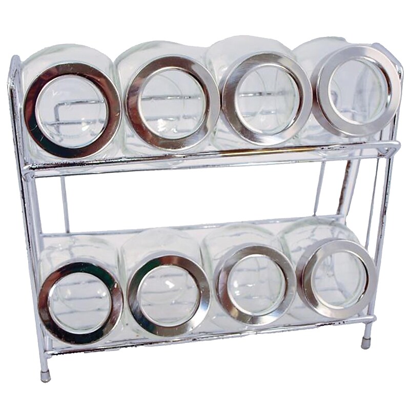 EuroHome 9-Piece Glass Spice Jar with Rack Set (EW65039) image 1