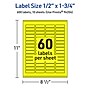 Avery Laser/Inkjet Multipurpose Rectangle Labels, 0.5" x 1.75", Neon Yellow, 600/Pack (94204)~#|#~01C9711B-A328-4E72-A90651DDBD08F27E_sc7