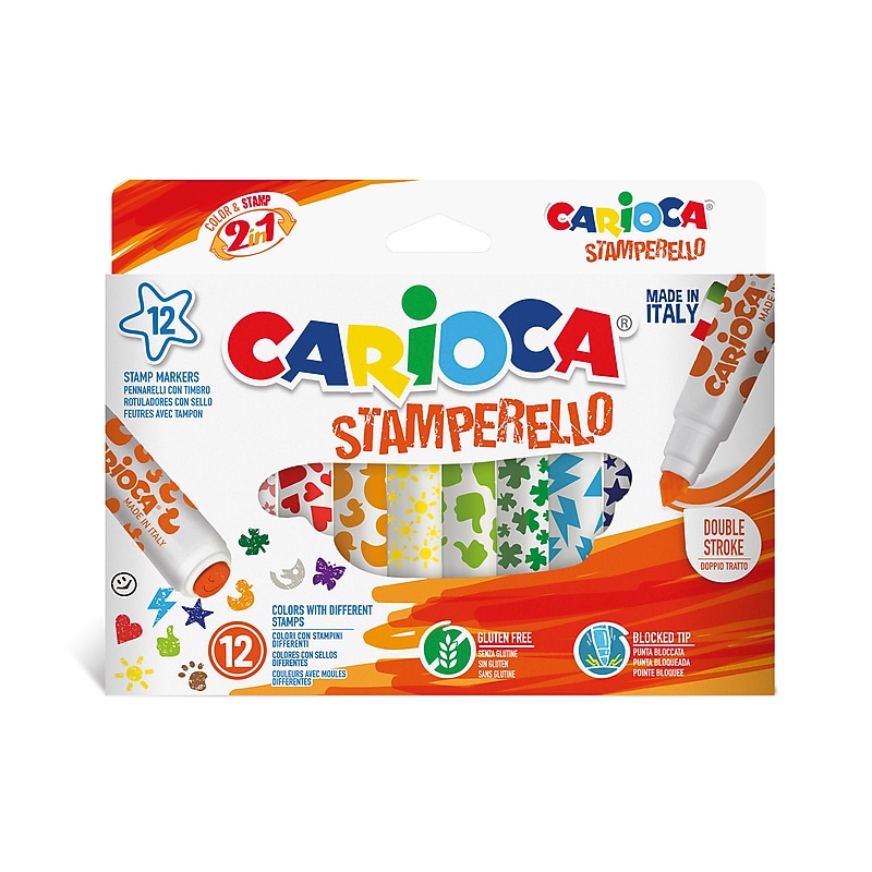 CARIOCA Stamperello Washable Kids Markers, Twin Tip, Assorted Colors, 12/Set (CRA42240) image 1
