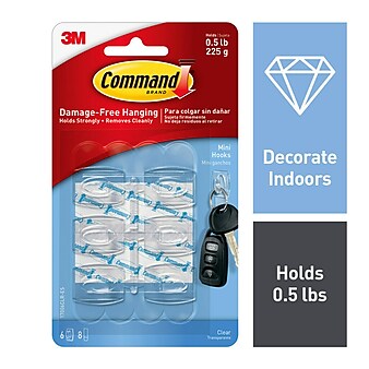 Command Mini Hooks, Clear, 6 Hooks (17006CLR-ES)
