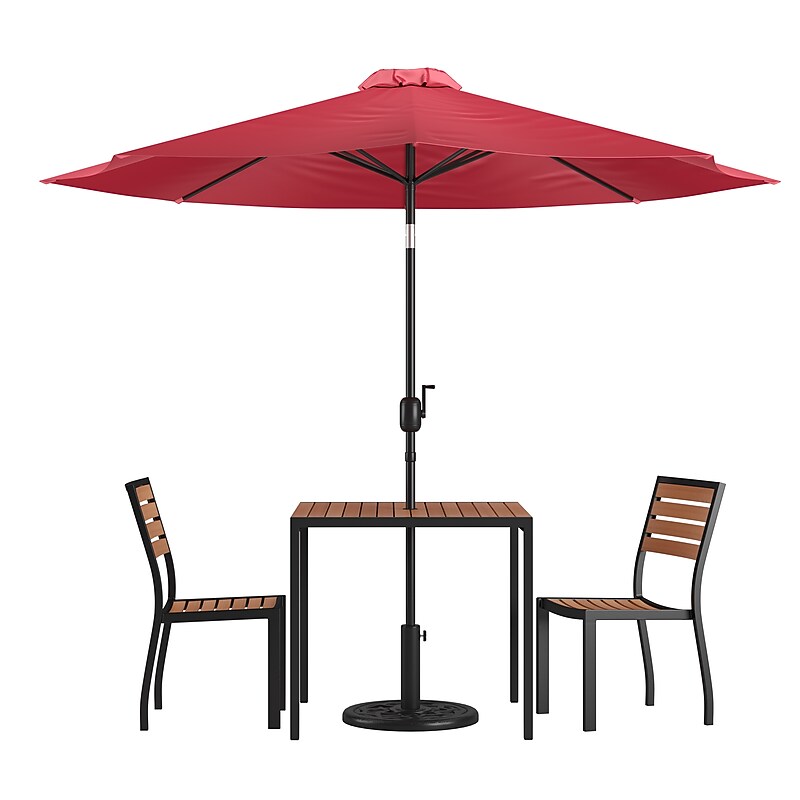 Flash Furniture Lark All-Weather Patio Set, Red Umbrella, 5 Piece Set (XU8132UB19BRD) image 1