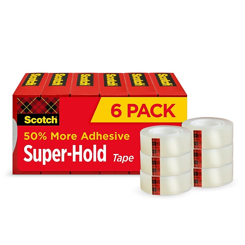 Scotch Super-Hold Transparent Clear Tape Refill, 0.75" x 22.22 yds., 1" Core, Clear, 6 Rolls/Pack (700S6) image 1