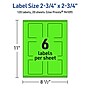 Avery Square Multipurpose Labels, 2.75" x 2.75", Neon Green, 120/Pack (94109)~#|#~01EBE685-5B2D-4E27-A20EC13716D99B21_sc7