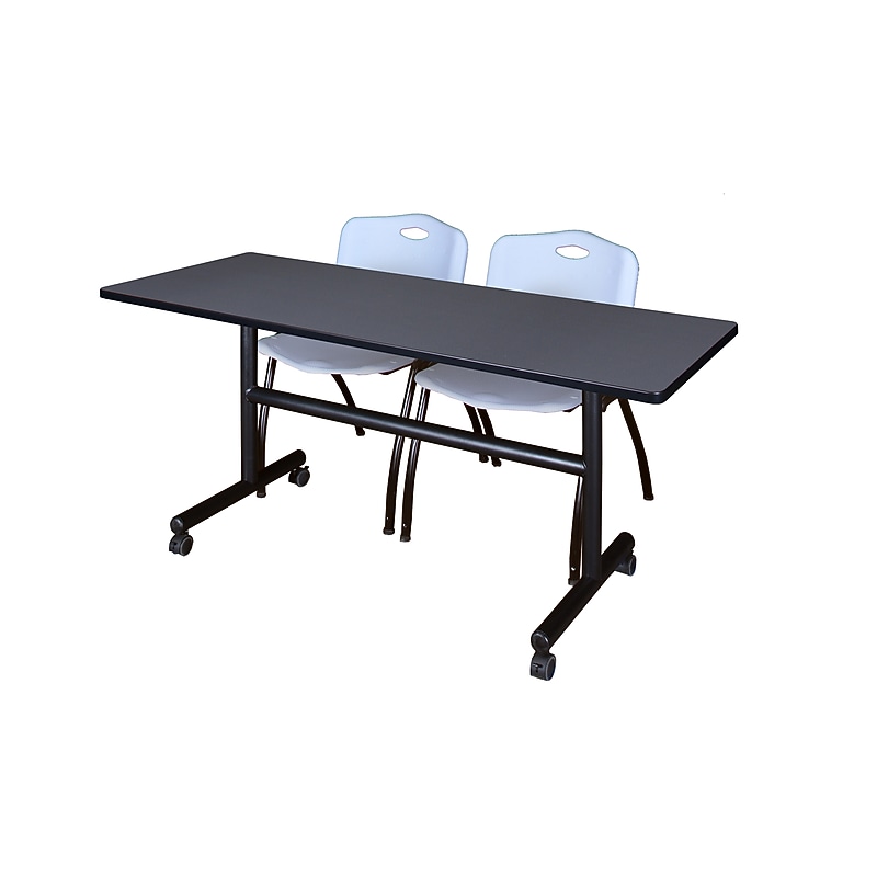 Regency Kobe 60" Flip Top Mobile Training Table- Grey & 2 'M' Stack Chairs- Grey image 1