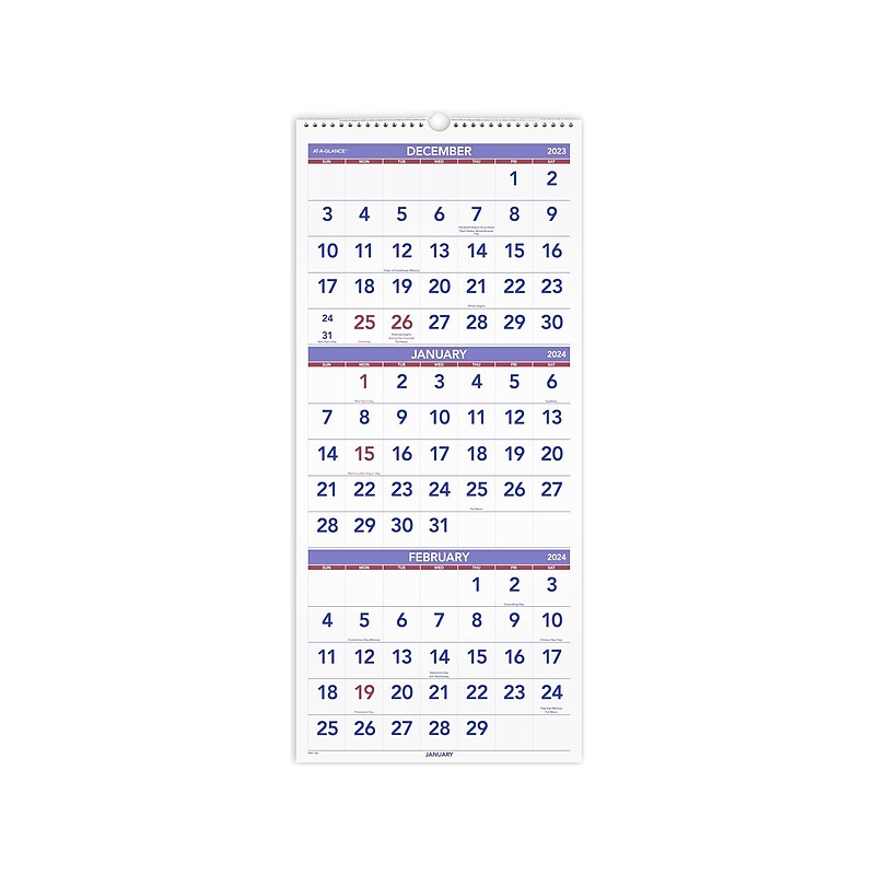2024 AT-A-GLANCE 12" x 27" Three-Month Wall Calendar (PM11-28-24) image 1
