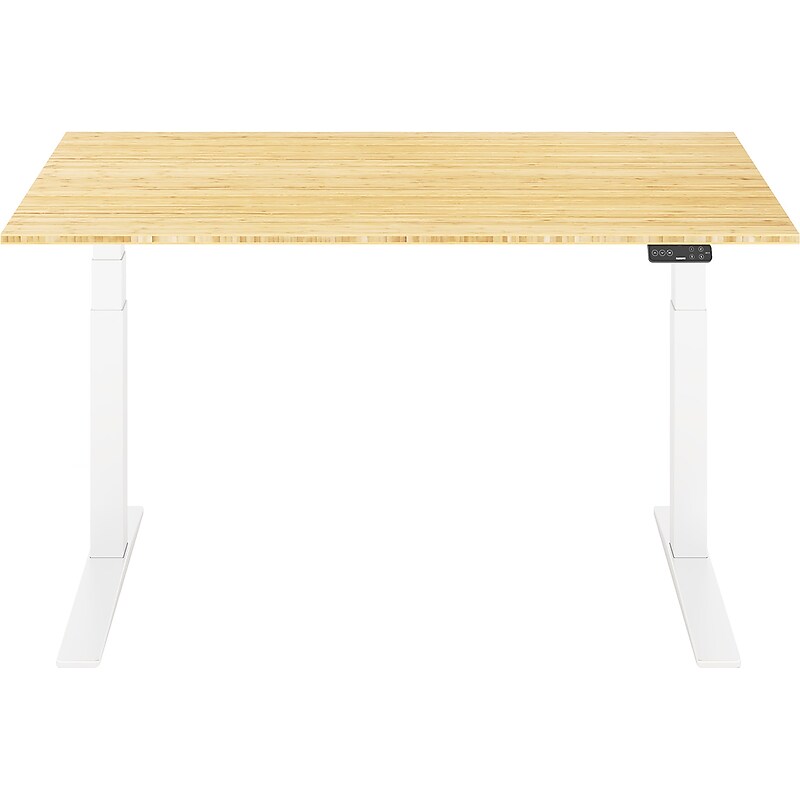 FlexiSpot E7 Pro 60"W Electric Adjustable Standing Desk, Bamboo/White  (E7WPRO6030-LBZB) image 1