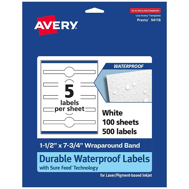 Avery Laser/Inkjet Decorative Edge Waterproof Multipurpose Labels, 7.75"  x 1.5", White, 500/Box (94118) image 1