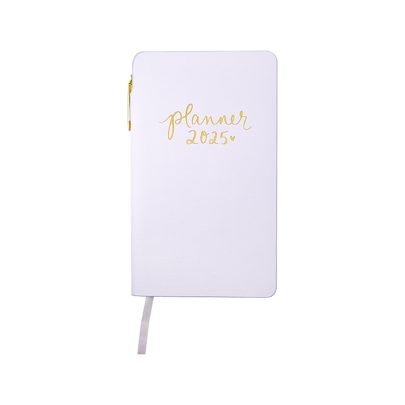 2025 Eccolo 4.25" x 7.5" Weekly Planner, Faux Leather Cover, White/Yellow (AY25-401F) image 1
