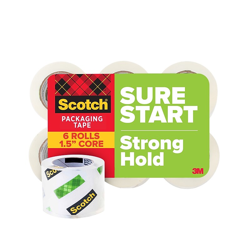 Scotch Sure Start Packing Tape, 1.88" x 25 yds., Clear, 6/Pack (DP1000RF6) image 1
