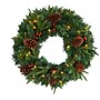 Nearly Natural 24-in Mixed Pine Artificial Christmas Wreath with 35 Clear LED Lights and Berries (W1117)~#|#~02124CEF-3956-428E-93267D9D677C83D6_sc7