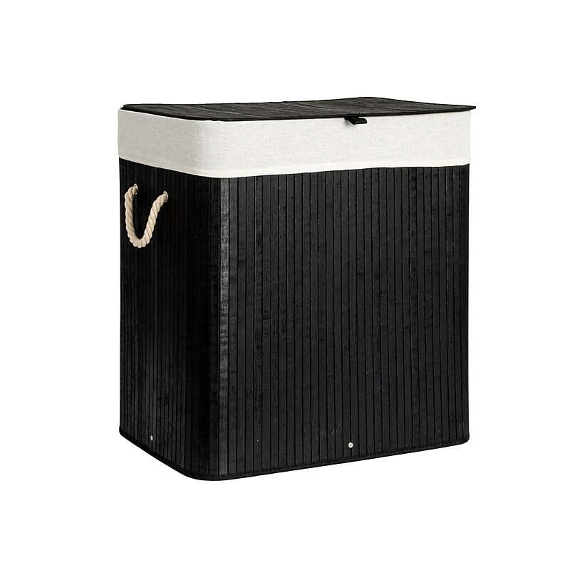 Household Essentials 39-Gallon 2-Section Hamper with Lid, Bamboo, Black (HE1225) image 1