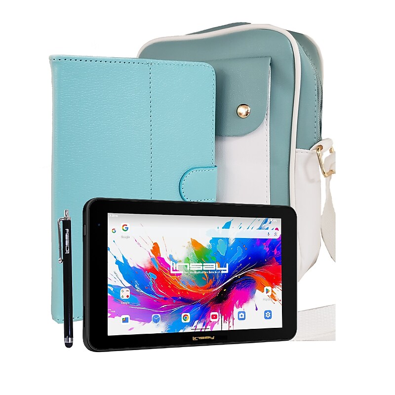 Linsay 7" Octa Core Tablet, WiFi, 128GB SSD, Android 15, Bundled with Stylus Pen, Sky Blue Case & Handbag (F7UXD128LOVELYSKY) image 1