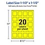 Avery Laser/Inkjet Multipurpose Square Labels, 1.5" x 1.5", Neon Yellow, 1600/Box (94106)~#|#~0225D11B-1818-4A0B-AAA1D073C83FD7DC_sc7