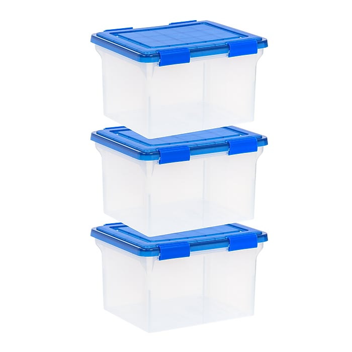 Iris 32 Quart File Boxes with Lid, Plastic, Clear, 3/Pack (500143
