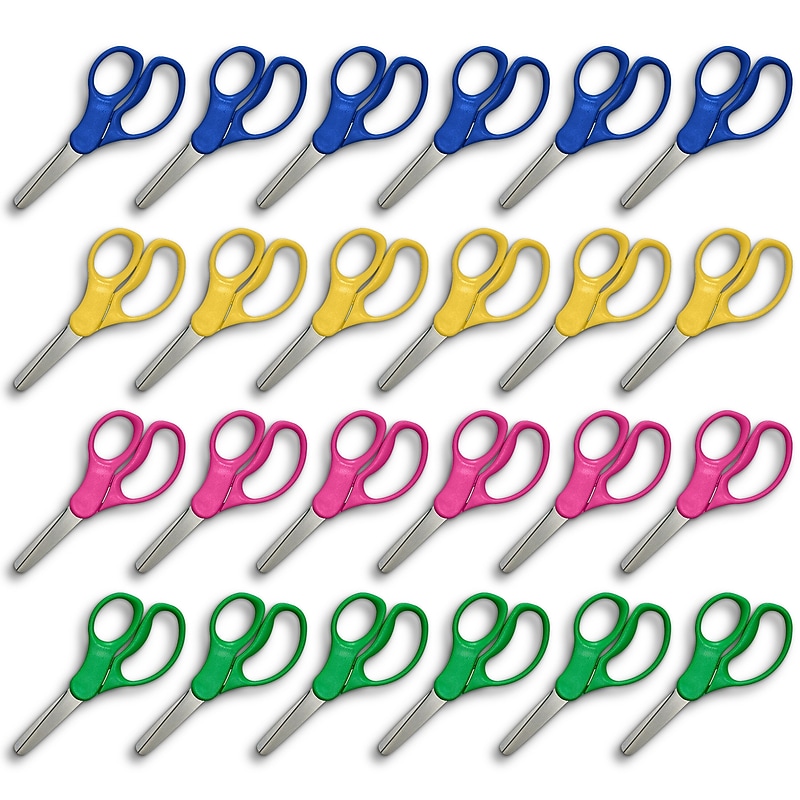Staples Teacher Pack 5" Kids Blunt Tip Stainless Steel Scissors, Straight Handle, Right and Left Handed, 24/Pack (TR55059) image 1