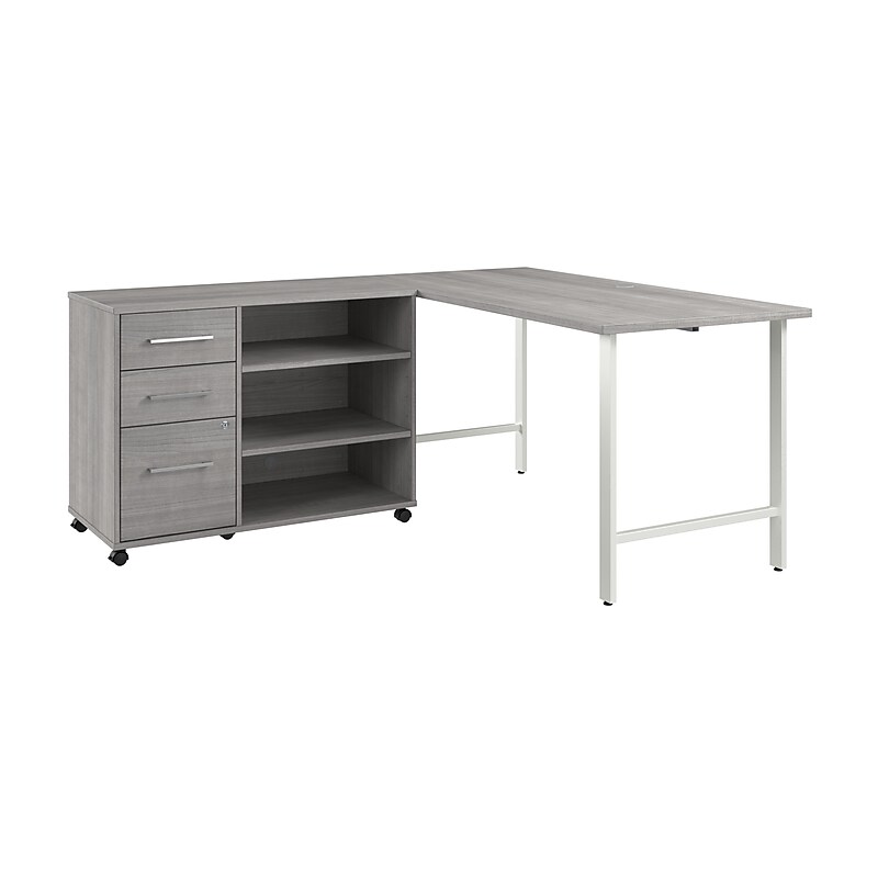 Bush Business Furniture Hustle 60"W Computer Desk and Storage Cabinet with Drawers and Shelves, Platinum Gray (HUS009PG) image 1