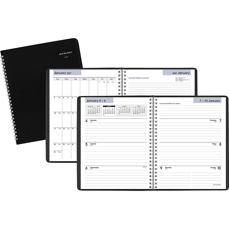 2027 AT-A-GLANCE DayMinder Executive 7" x 8.75" Weekly & Monthly Planner, Faux Leather Cover, Black (G546-00-27) image 1