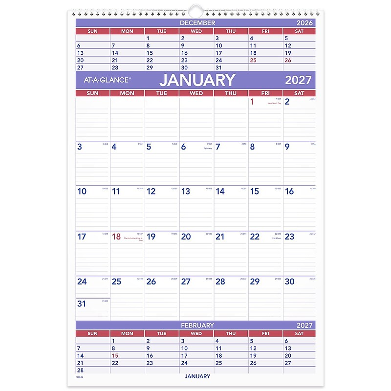 2027 AT-A-GLANCE 15.5" x 22.75" Three-Month Wall Calendar, White/Purple (PM6-28-27) image 1