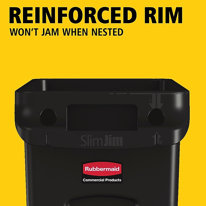 Rubbermaid Slim Jim Indoor Trash Can w/ No Lid, Black, 23 Gal