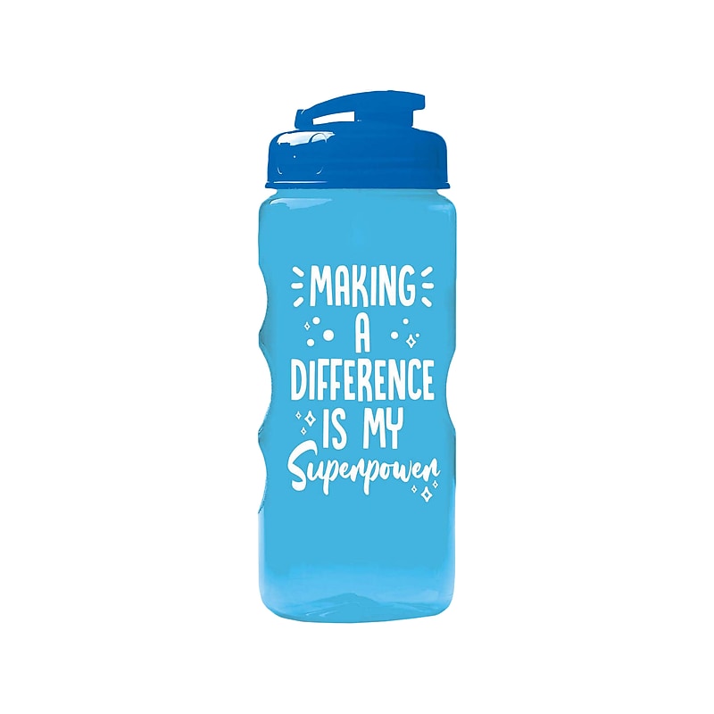 Baudville Quick Grip "Making A Difference" Plastic Water Bottle, 22 oz., Blue, 3/Pack (1393276P331) image 1