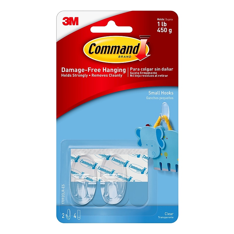 Command Small Hooks, 1 lb., Clear, 2/Pack (17092CLR-ES) image 1