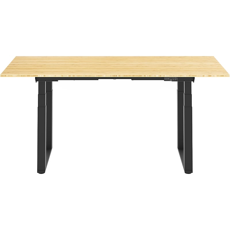 FlexiSpot E7Q 72"W Electric Adjustable Standing Desk, Bamboo/Black (E7QBR7230-LBZB) image 1