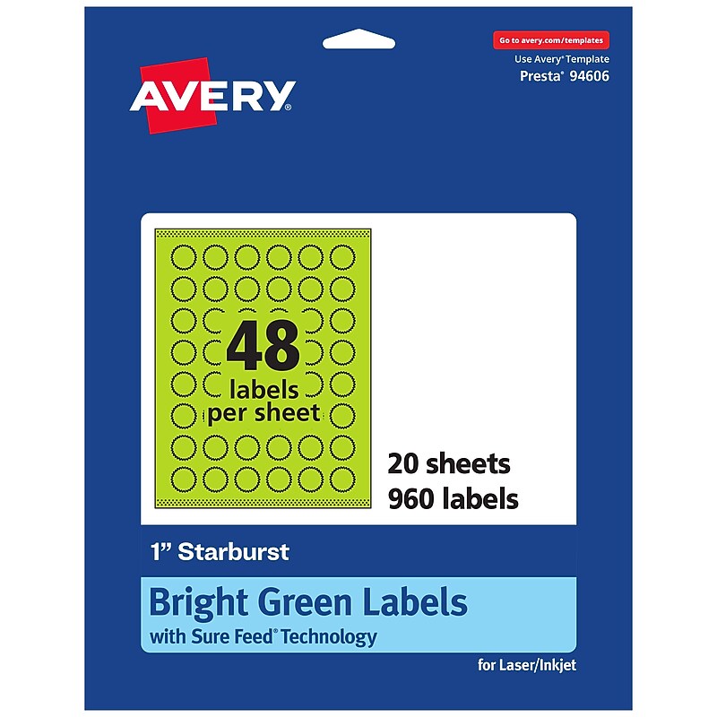 Avery Burst Multipurpose Labels, 1", Bright Green, 960/Pack (94606) image 1