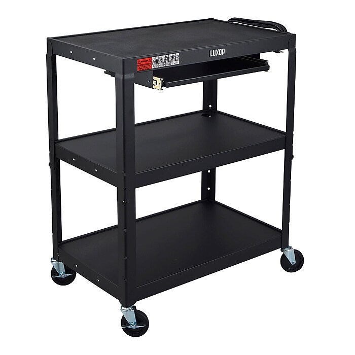 Luxor LEADER XL 3-Shelf Adjustable Media Utility Cart with Pullout