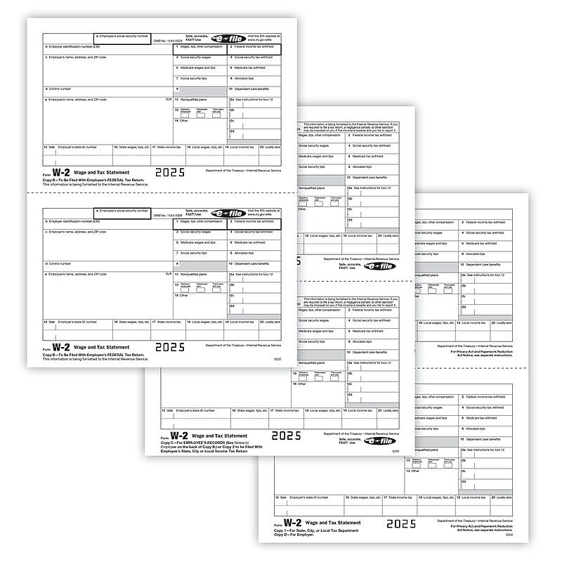 ComplyRight 2025 W-2 Tax Form Recipient Copy Only, 5-Part, 2-Up, Copy B, C/2, D/1, 50/Pack (5648) image 1