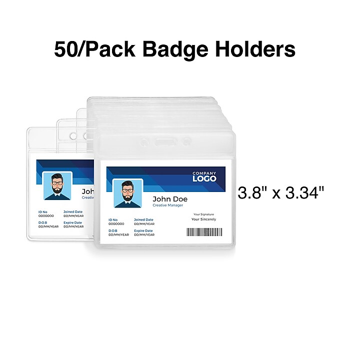10 Pack Clear Plastic ID Badge Holders - Reusable Waterproof Name Tag Card Holders