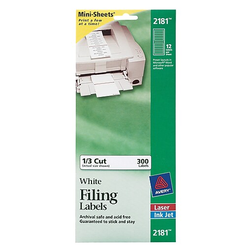 Avery Mini Laser/Inkjet File Folder Labels, 2/3" x 37/16", White, 12