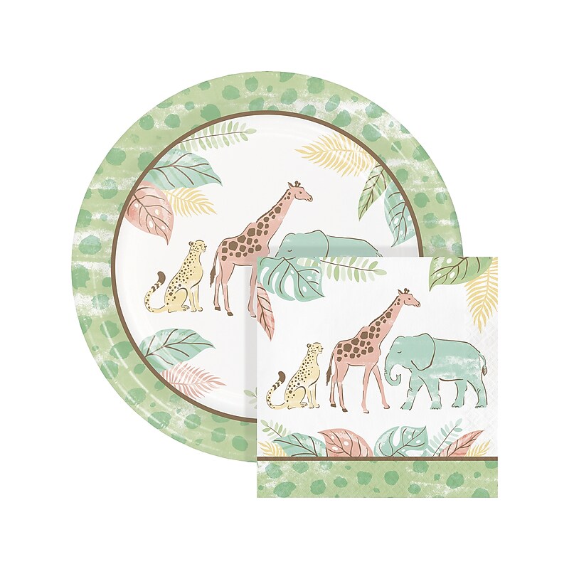 Creative Converting Safari Baby Animal Party Plates and Napkins Kit, Multicolor (DTC9121E2G) image 1