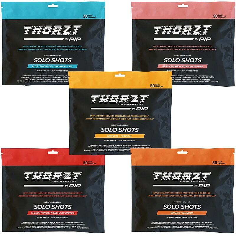 THORZT Solo Shots Sugar-Free Assorted Powder Drink Mix w/Electrolytes, 0.08 oz., 50 Packets/Bag, 10 Bags/Pack (SSSFMIX) image 1