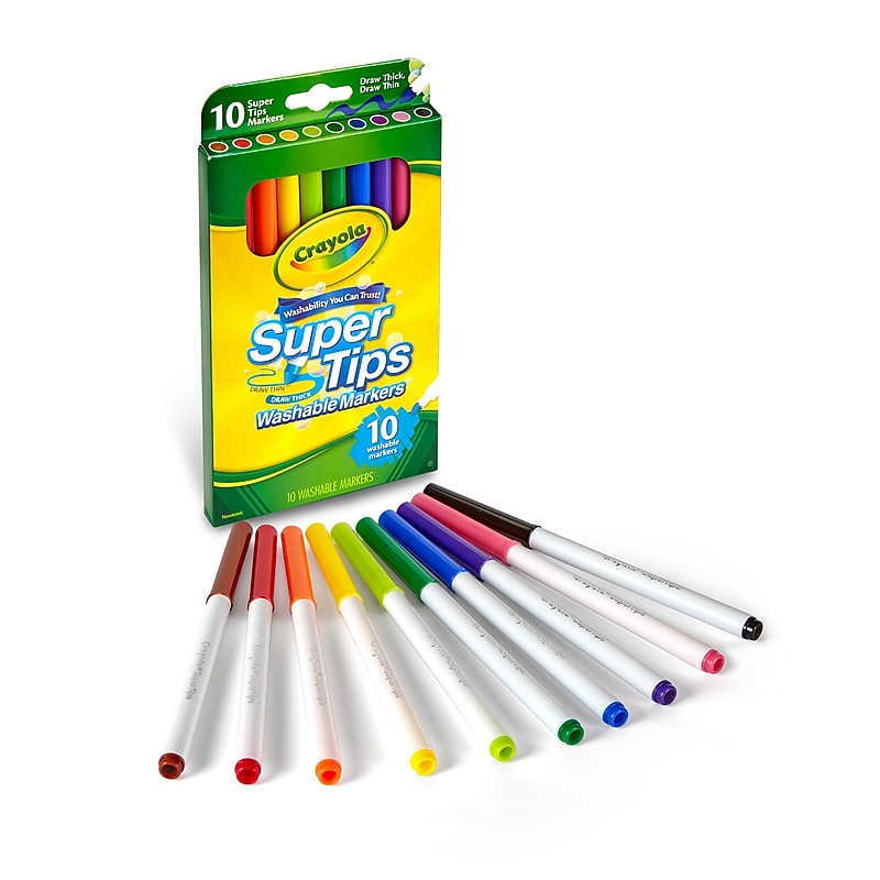 Crayola Washable Super Tip Markers, Fine, Assorted Colors, 10 Markers/Pack, 12/Pack (12PK-58-8610) image 1