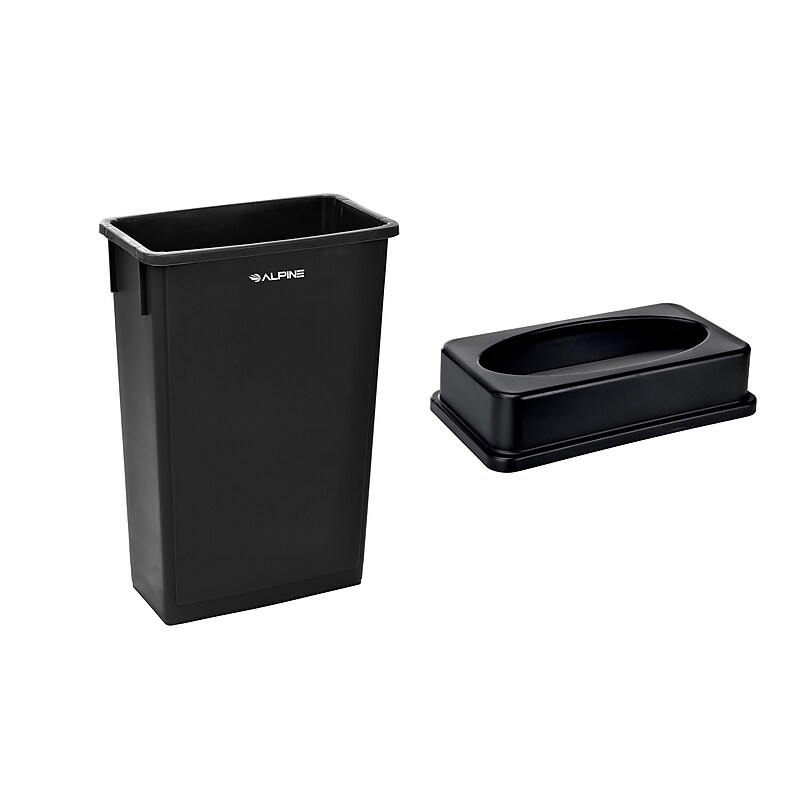 Alpine Industries Plastic Indoor Slim Commercial Trash Can with Lid, 23 Gallon, Black (477-BLK-PKG1) image 1