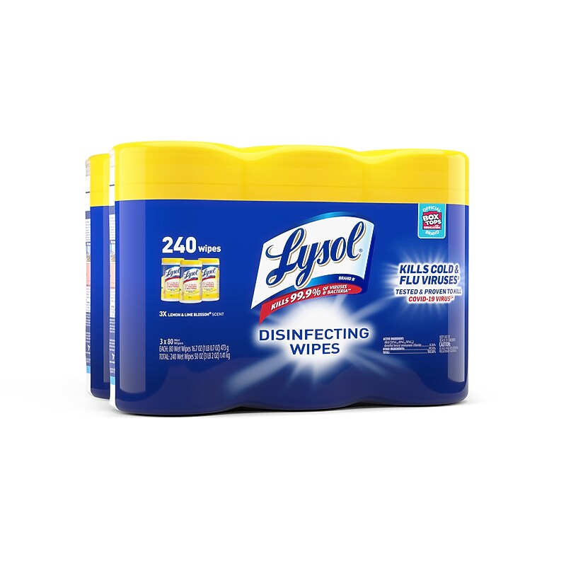 Lysol Disinfecting Wipes, Lemon & Lime Blossom Scent, 80 Wipes/Container, 3 Containers/Pack, 2 Packs/Carton (RAC84251CT) image 1