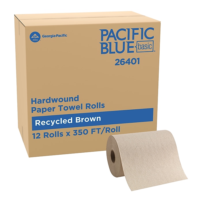 Pacific Blue Basic Recycled Hardwound Paper Towels, 1-Ply, 350 ft