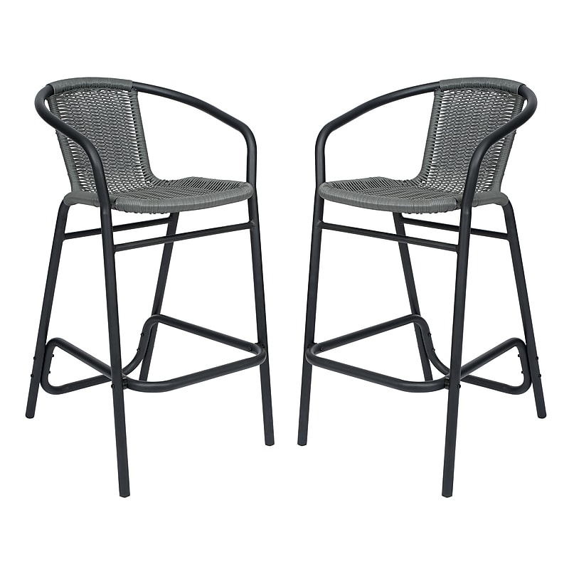 Flash Furniture Lila Indoor-Outdoor PE Rattan Restaurant Barstool, Gray, 2/Pack (2SDA632032RGY) image 1