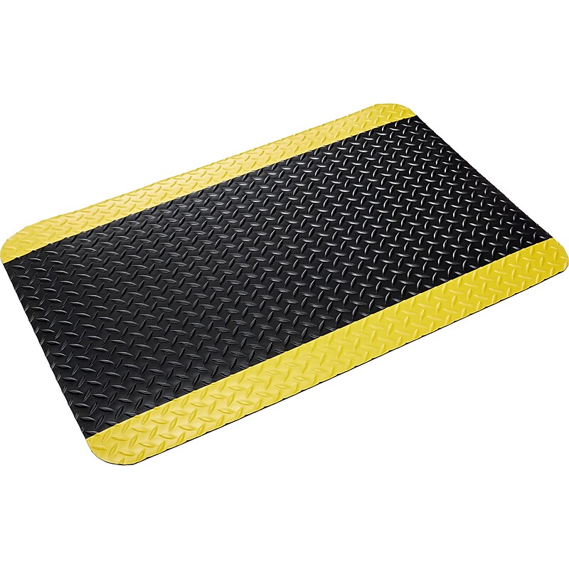 Crown Mats Industrial Deck Plate Anti-Fatigue Mat, 24" x 36", Black/Yellow (CD 0023YB) image 1